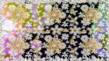 Klasik klasik klasik arka plan. Tarafsız renklerde, altın elementlerle kusursuz desen. Kusursuz klasik raster altın desenli. Raster illüstrasyonu. Geleneksel oryantasyon süsü.