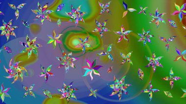 Yeşil renkli çiçekler. Raster düz çiçek çizim deseni. Tasarım hediye paketi, tebrik kartları, posterler ve afiş tasarımı.