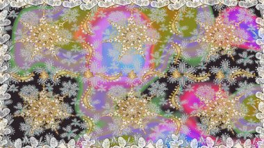 Raster altın desen. Raster illüstrasyonu. Kusursuz altın desenli bukleler. Doğu tarzı arabesk. Altın elementli gri renkler.