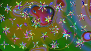 Suluboya çiçekli çiçek deseni. Yeşil renkli Asya tekstili. Raster illüstrasyonu.