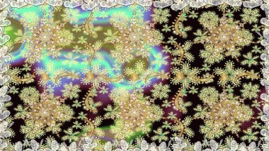 Tarafsız renkler ve altın elementler. Çiçek desenli altın metal. Kusursuz altın desen. Raster altın çiçek süsü brokar kumaş ve cam desenli..