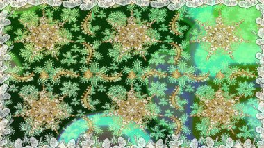 Oriental raster klasik yeşil ve altın desenli. Kusursuz soyut bir arkaplan. Raster illüstrasyonu.