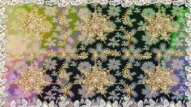 Klasik klasik klasik arka plan. Raster illüstrasyonu. Geleneksel oryantasyon süsü. Gri renklerde, altın elementlerle kusursuz desen. Kusursuz klasik raster altın desenli.