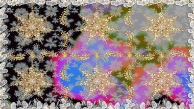 Paisleys zarif çiçek desenli dikdörtgen arka plan duvar kâğıdı illüstrasyonlu klasik stil, modern 3D çizgili sanat altın ve gri desenli çiçek yaprakları ve süslemeleri..