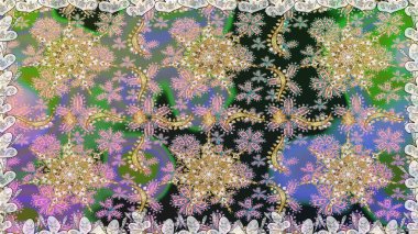 Tarafsız renklerde altın element. Davetiyeler, kartlar, web sayfası için Raster illüstrasyon. Çizgi sanatı tasarım şablonu için kusursuz sınır. Altın desenli çiçek dekoru. Doğu tarzı ögesi.