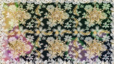 Altın desenli çiçek dekoru. Gri renklerdeki altın element. Davetiyeler, kartlar, web sayfası için Raster illüstrasyon. Doğu tarzı element. Çizgi sanatı tasarım şablonu için sınırsız sınır.