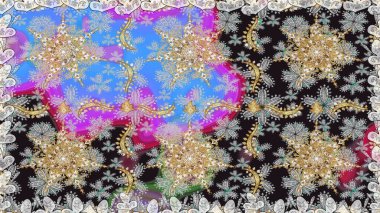 Klasik raster sarısı, kusursuz desen. Çiçek süsü kumaş deseni, cam, çiçek desenli altın elementli gri renkli metal..