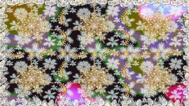 Süslü dekorasyon. Raster illüstrasyonu. Damask altın soyut çiçek gri renklerde pürüzsüz desen.