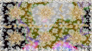 Süslü dekorasyon. Altın elementli gri renkli altın desenli. Raster klasik barok çiçeksiz altın desenli. Lüks, kraliyet ve Viktorya dönemi konsepti.