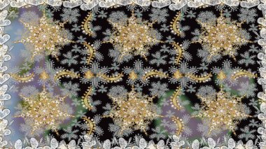 Şık bir grafik desen. Çiçek deseni. Duvar kâğıdı barok, İspanyol kumaşı. Kusursuz raster arka plan. Gri renklerdeki altın elementler.