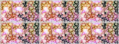 Renkli Bahar Temalı Kusursuz Arkaplan. Düz Çiçek Elementleri Tasarımı. Çiçeksel fantezi tasarımı. Parlak bir arka planda..