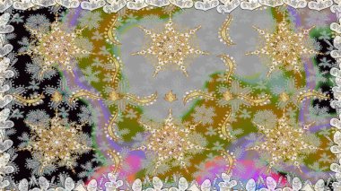 Barok tarzında kusursuz bir doğulu süsü. Geleneksel klasik raster altın pürüzsüz desen. Gri renklerdeki altın elementler.