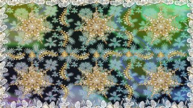 Kusursuz klasik raster altın desenli. Raster illüstrasyonu. Gri renklerde, altın elementlerle kusursuz desen. Klasik klasik klasik arka plan. Geleneksel oryantasyon süsü.