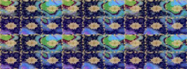 Tekrarlayan elementlerle soyut arkaplan oluşturun. Altın üstüne altın, mavi renklerde, altın elementlerle. Klasik altın desenli eskiz. Raster illüstrasyonu.