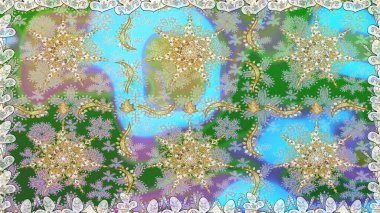 Geleneksel oryantasyon süsü. Klasik klasik klasik arka plan. Tarafsız renklerde, altın elementlerle kusursuz desen. Raster illüstrasyonu. Kusursuz klasik raster altın desenli.