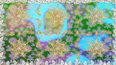 Geleneksel oryantasyon süsü. Klasik klasik klasik arka plan. Tarafsız renklerde, altın elementlerle kusursuz desen. Raster illüstrasyonu. Kusursuz klasik raster altın desenli.