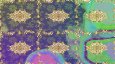 Doğu tarzı arabesk. Altın desenli bukleler çiz. Tarafsız renklerde altın elementlerle çizim. Parlak dantel, stilize çiçekler, şal desenli. Hassas altın deseni açın. Raster..