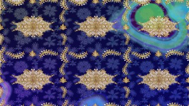 Noel, kar tanesi, yeni yıl 2019. Mavi renklerde altın elementli eskiz kalıbı.