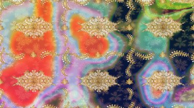 Klasik çiçek dokusu. Raster illüstrasyonu. Altın şablon. Kart, duvar kağıdı, ambalaj ve tekstil için klasik tasarım. Tarafsız renklerde Royal retro. Çizim kalıbı altın elementler.