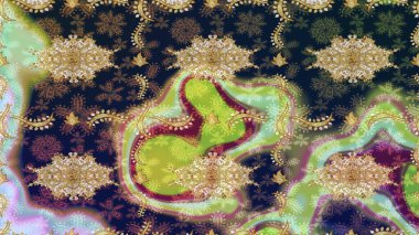 Eskiz oryantal klasik altın desen. Tarafsız renklerde altın tekrarlayan elementler içeren Raster soyut arkaplanı.