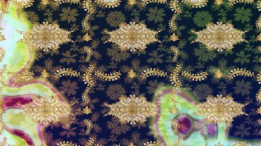 Altın elementlerle mavi renklerde altın desen. Barok tarzında eskiz oryantal süsü. Geleneksel klasik altın desen. Raster doğulu süsü.