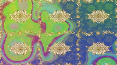 Geleneksel oryantasyon süsü. Klasik klasik klasik arka plan. Klasik Raster yeşili ve altın desenli çizim.