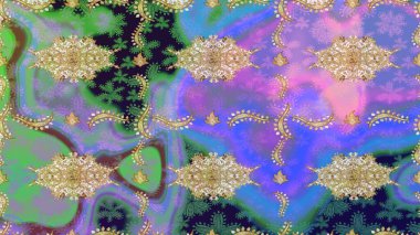 Mor renkli desen. Raster Golden Mehndi eskiz kalıbı. Kına dövmeli süs çiçekleri, altın çıkartmalar, mehndi ve yoga tasarımı, kartlar ve parmak izleri..