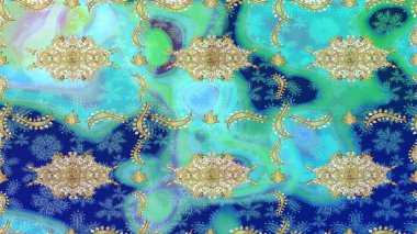 Mavi renkte desen. Raster Golden Mehndi eskiz kalıbı. Kına dövmeli süs çiçekleri, altın çıkartmalar, mehndi ve yoga tasarımı, kartlar ve parmak izleri..