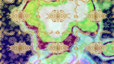 Kart, duvar kağıdı, ambalaj ve tekstil için klasik tasarım. Raster illüstrasyonu. Klasik çiçek dokusu. Tarafsız renklerde Royal retro. Altın şablon. Çizim kalıbı altın elementler.