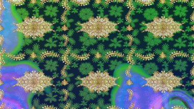 Klasik altın desenli eskiz. Tekrarlayan elementlerle soyut arkaplan oluşturun. Altın elementli mavi renklerde altın eskiz deseni. Raster illüstrasyonu.