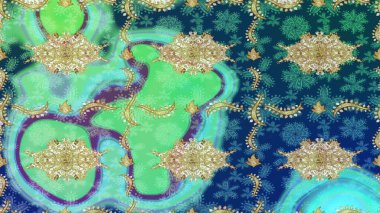 Barok tarzında eskiz oryantal süsü. Raster geleneksel altın çizim deseni mavi renkte.