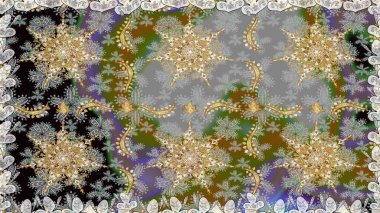 Gri renkli ve altın elementli altın desenli. Raster geleneksel oryantasyon süsü. Kusursuz klasik altın desen.