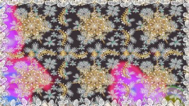 Gri renklerdeki altın element. Altın desenli çiçek dekoru. Doğu tarzı element. Çizgi sanatı tasarım şablonu için kusursuz sınır. Davetiyeler, kartlar, web sayfası için Raster illüstrasyonu.