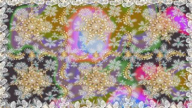 Gri renklerdeki altın elementler. Şık bir grafik desen. Çiçek deseni. Duvar kâğıdı barok, İspanyol kumaşı. Kusursuz raster arkaplanı.