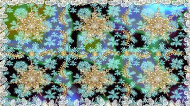 Altın antika ortaçağ dekoratifi, yapraklar ve tarafsız renklerde altın desenli süslemeleri olan dikişsiz bir şablon. Kusursuz kraliyet lüksü, altın barok kumaş rengi..