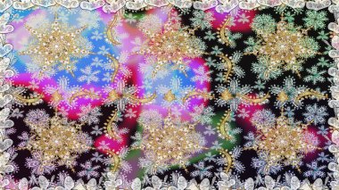 Davetiyeler, kartlar, web sayfası için Raster illüstrasyon. Çizgi sanatı tasarım şablonu için kusursuz sınır. Doğu tarzı element. Gri renklerdeki altın element. Altın çizgili çiçek dekoru.