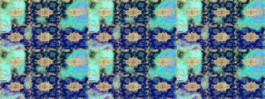 Dekoratif simetri arabesk. Raster illüstrasyonu. Mavi renkte altın. Ortaçağ çiçek desenini çiz. Doğum günü, davetiye ya da afiş için tebrik kartı.