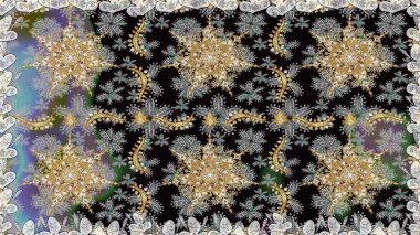 Geleneksel klasik raster altın pürüzsüz desen. Gri renklerdeki altın elementler. Barok tarzında kusursuz bir doğulu süsü..