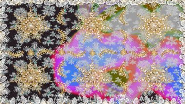 Damask altın soyut çiçek gri renklerde pürüzsüz desen. Raster illüstrasyonu. Süsleme.