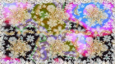 Altın elementlerle nötr renklerde altın desen. Düz elle çizilmiş klasik koleksiyon. Arkaplan, kumaş, altın duvar kağıdı. Raster altın pürüzsüz desen.