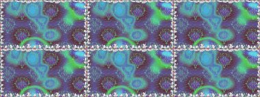 Raster illüstrasyonu. Mavi renkli Asya tekstili. Kusursuz çiçek deseni.