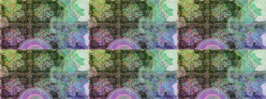 Renkli Yaz Temalı Kusursuz Arkaplan. Düz Çiçek Elementleri Tasarımı. Sevimli çiçek raster deseni. Yeşil renkte çiçekler.