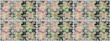 Çiçeksel fantezi tasarımı, parlak bir arka planda, kusursuz bir desen. Renkli Bahar Temalı Kusursuz Arkaplan. Düz Çiçek Elementleri Tasarımı.