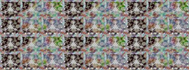 Renkli grunge, koloni çiçekleri ile soyut bir arka plan oluşturur. İşlemeli çiçekli, dikişsiz desen. İzler, kumaş, duvar kağıtları, tekstil için raster dokusu.