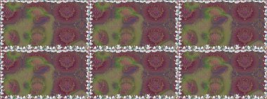 Renkli grunge, soyut arkaplanı colokahverengi çiçeklerle süslüyor. İşlemeli çiçekli, dikişsiz desen. İzler, kumaş, duvar kağıtları, tekstil için raster dokusu.