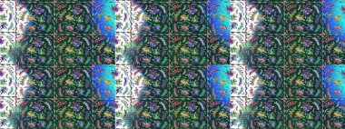 Mavi, yeşil ve nötr renklerde çiçekler. Raster illüstrasyonunda çiçek deseni çizimi.