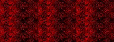 Ağaç dallı bahar çiçekleriyle desen, kırmızı, siyah ve kahverengi renkler ve çiçek silueti. Raster deseni.