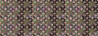 Davetiye ve kartpostal tasarımı için dekoratif çiçek unsurları. Poster ya da kapak için arka plan. Şirin, zarif çiçekler Raster illüstrasyonu. Yapraklı kusursuz desen. Tekstil için figür.