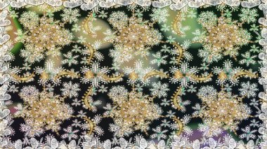 Raster illüstrasyonu. Gri renkler ve altın elementler üzerinde altın pürüzsüz desen. Kusursuz damaske klasik altın desen. Tekrarlayan ögelerle soyut arkaplan Raster.