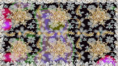 Davetiyeler, kartlar, web sayfası için Raster illüstrasyon. Çizgi sanatı tasarım şablonu için kusursuz sınır. Gri renklerdeki altın element. Doğu tarzı element. Altın çizgili çiçek dekoru.